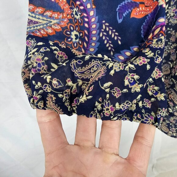 Chaps Blouse Blue Paisley Boho Cottage Peasant Casual Festival PM - Picture 5 of 12
